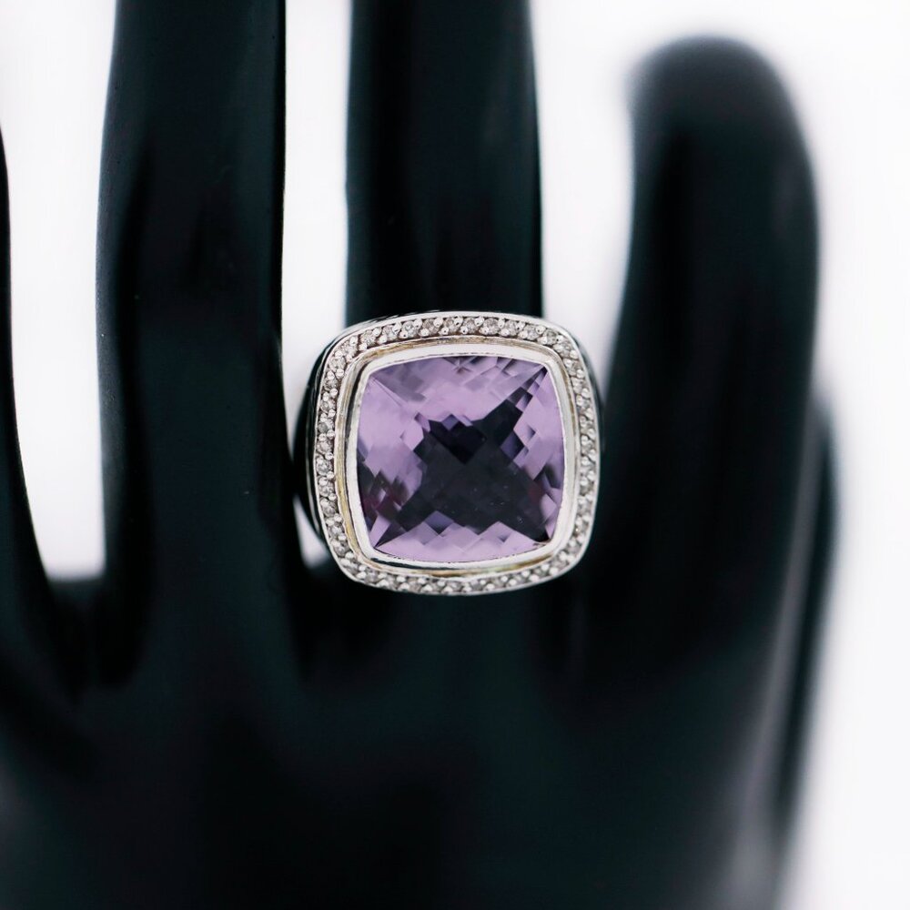 David Yurman Silver 925 Albion Amethyst Diamond Ring